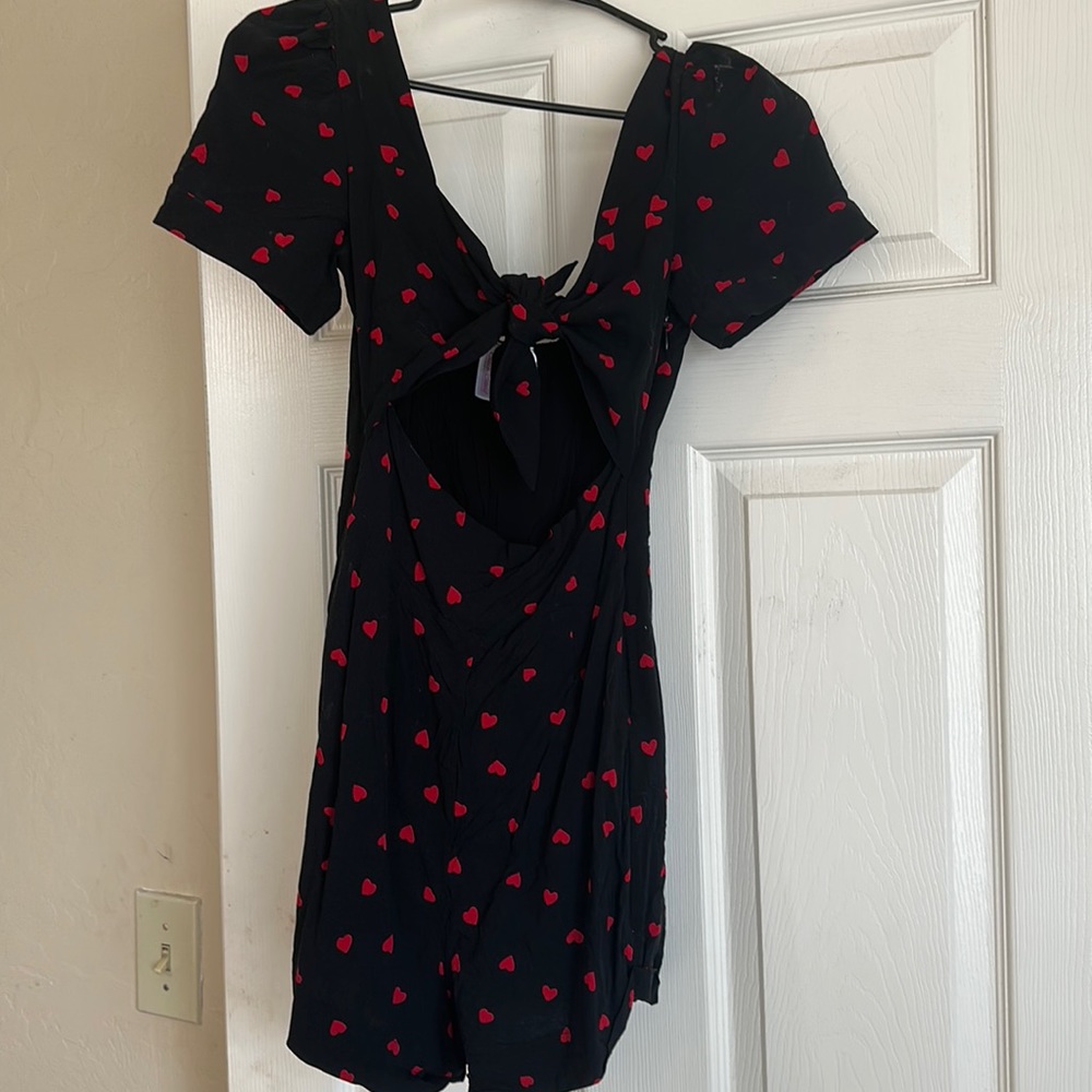 BEACH BUNNY black with red hearts shirt romper - size S - great condition